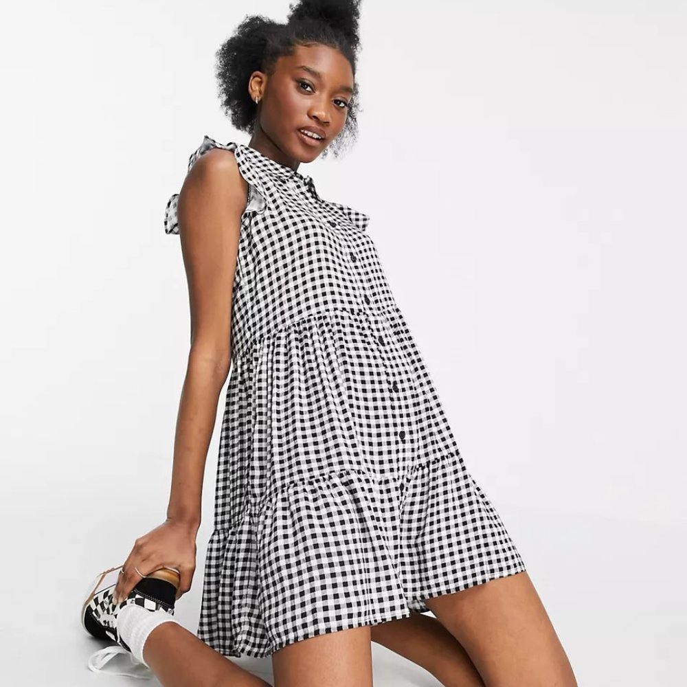 Stradivarius Gingham Sleeveless Shirt Dress NWT
